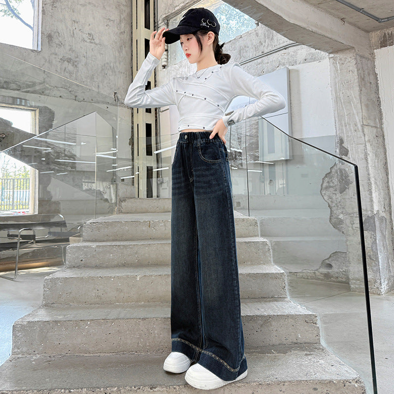 Casual Flowered Slim Straight Leg Jeans for Girls