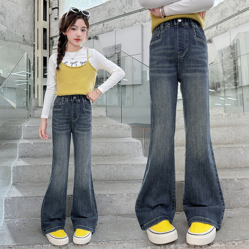 Girls' Flared Jeans, Casual Pants for Middle and Older Children