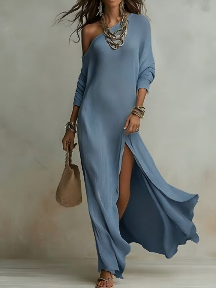 Long Sleeve Knit Pleated Split Women's Dress