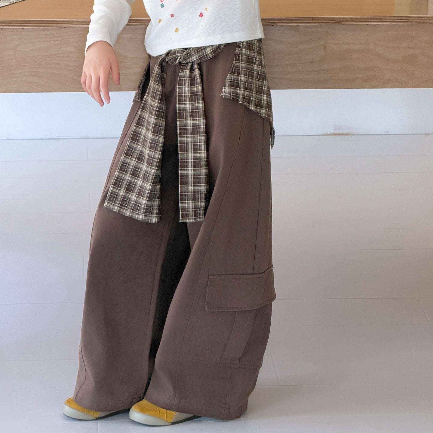 Girls' Wide-Leg Pants Set, Plaid Cargo Pants, Jazz Dance Kids' Sports Trousers