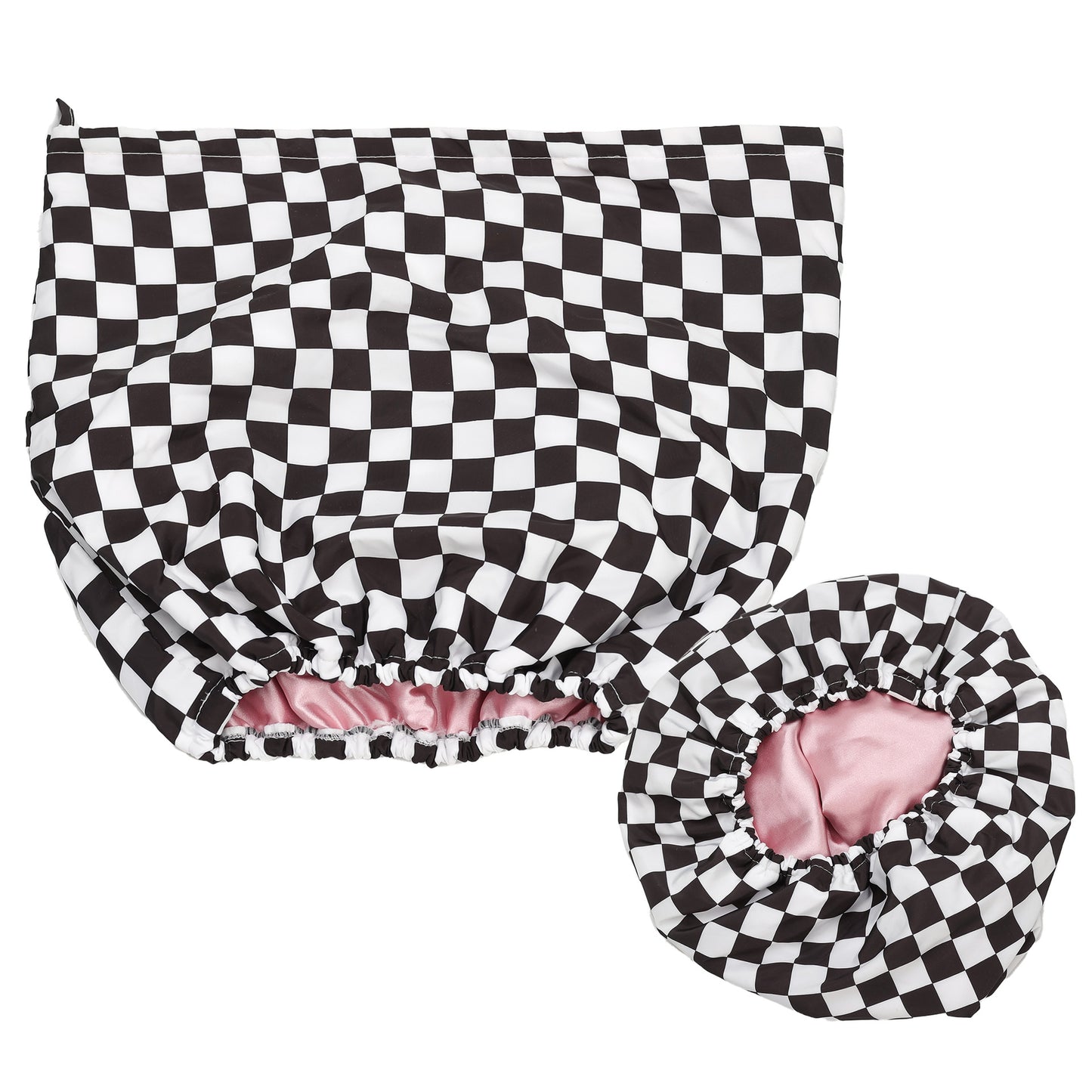 Waterproof Three-Layer Bath Cap with Silk-Like Lining and Checkered Design, Premium Hair Care Cap