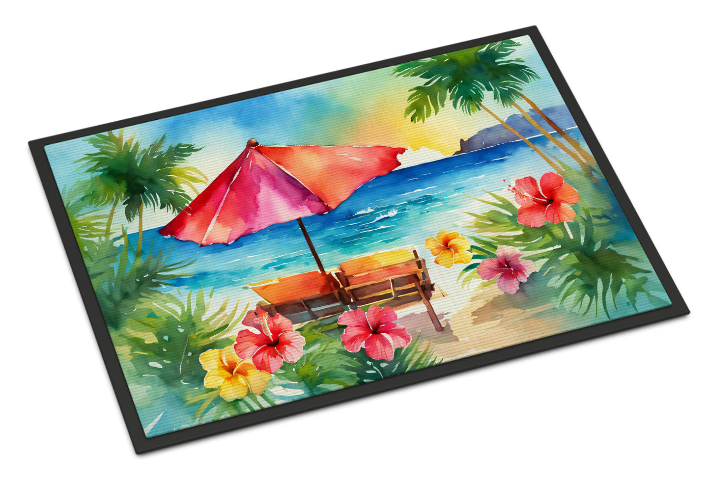 Hawaii Hawaiian Hibiscus in Watercolor Doormat