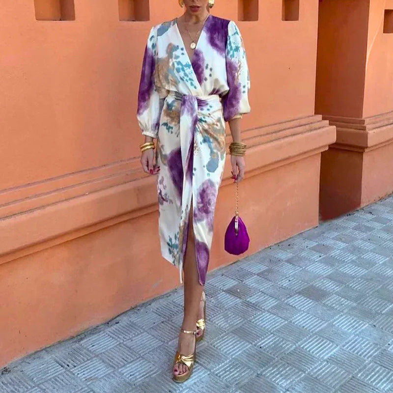 Long Sleeve Shirt with Split Long Dress Two-Piece Outfit