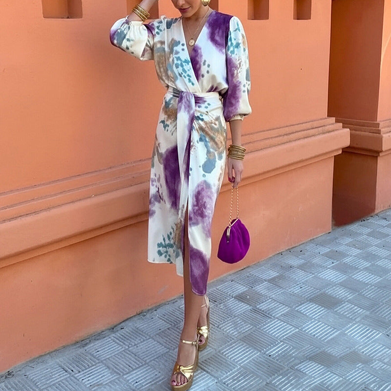 Long Sleeve Shirt with Split Long Dress Two-Piece Outfit