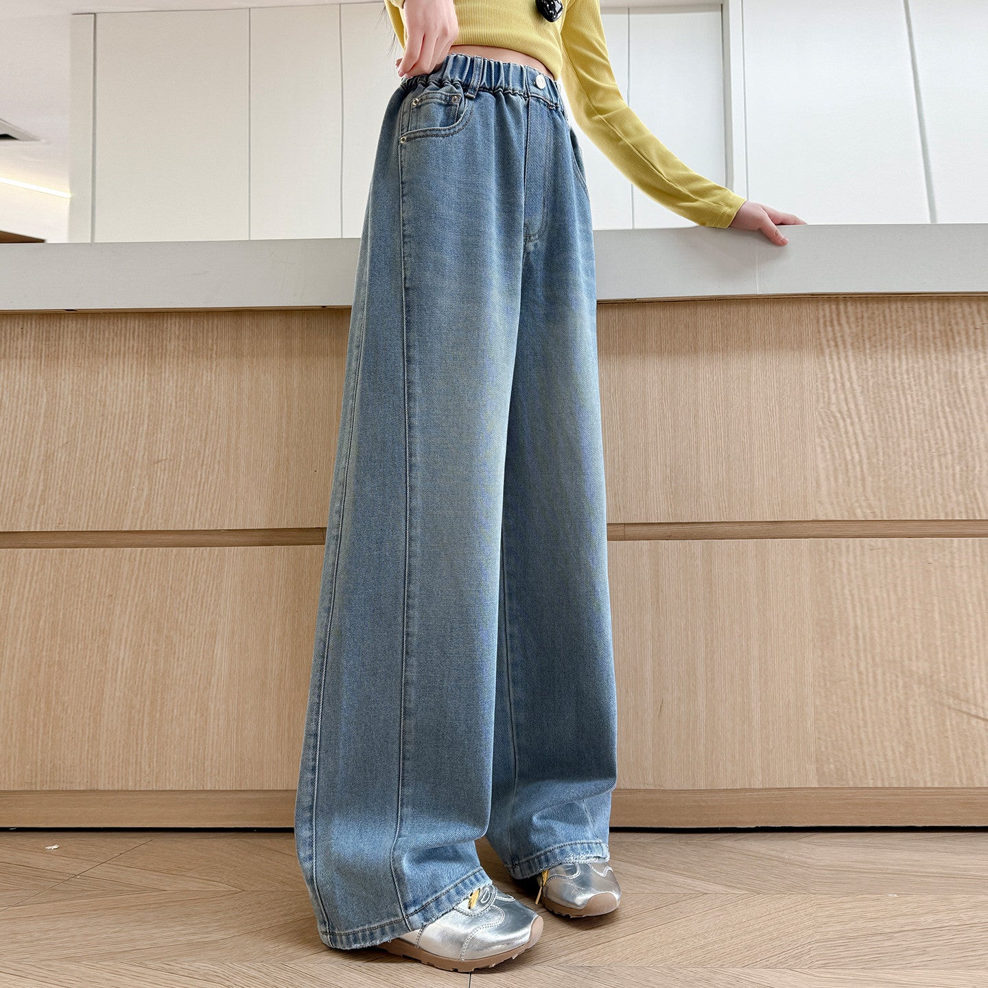 Charming Pants for Girls, Casual Straight Leg Loose Wide Leg Jeans