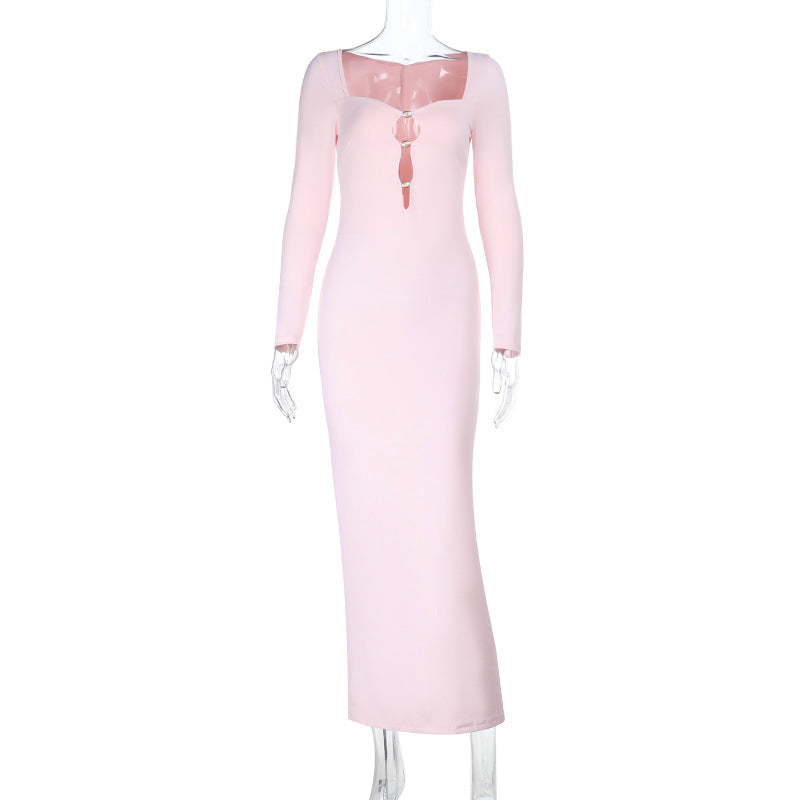 Sexy Hollow Fitted Long Sleeve Dress Women Long Dress