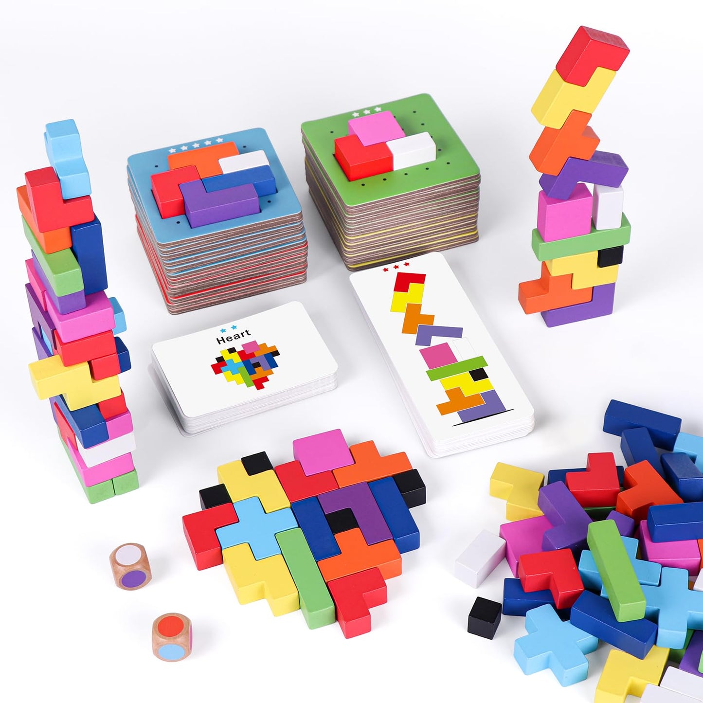 QianShouYan Wooden Block Puzzle Game Fast-Paced Family Board Games Challenging Stacking Building Block Game 1 to 6 Players Color Block Puzzles Games Party Games for Ages 4+