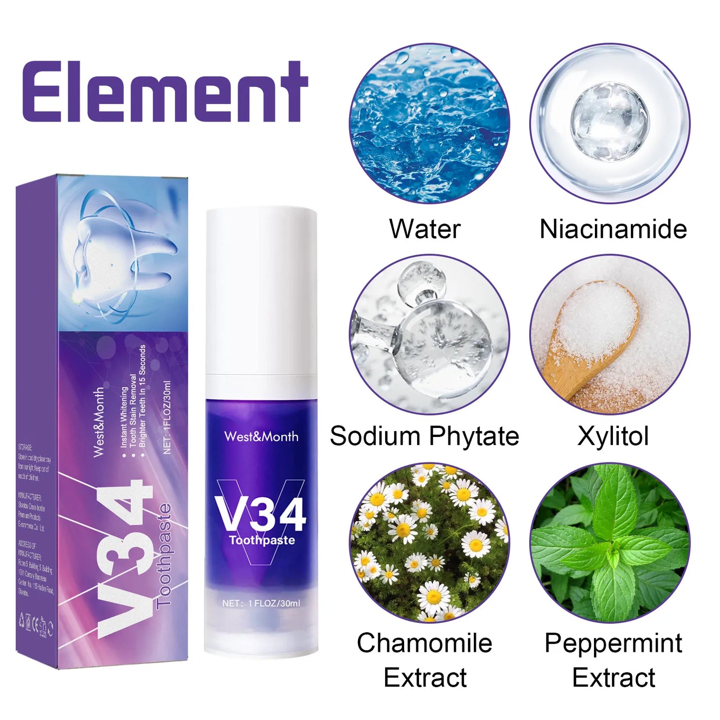 V34 Teeth Whitening Mousse – Whiten, Freshen & Protect Daily