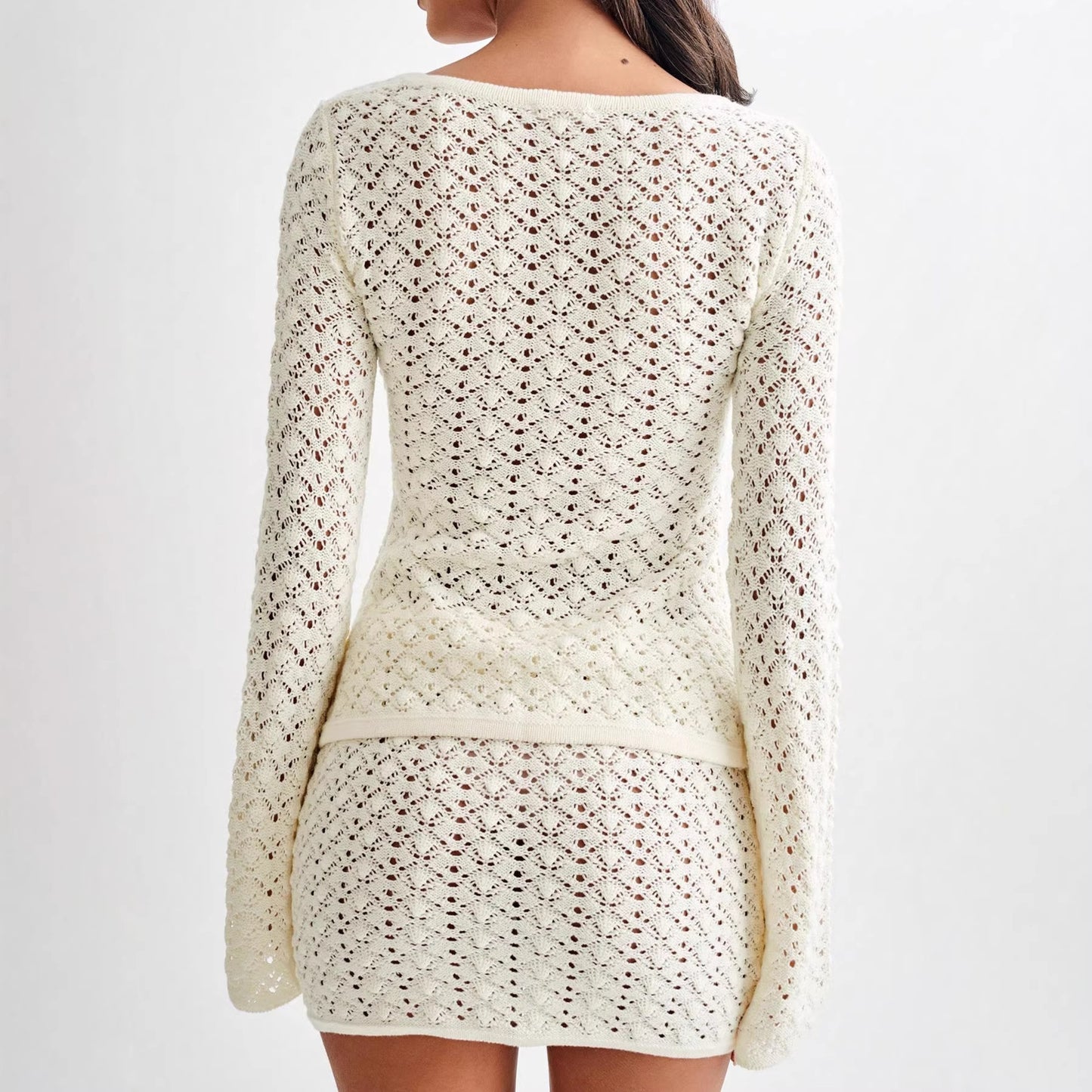 Long Sleeve Cardigan with A-Line Skirt Two-Piece Sweater Set