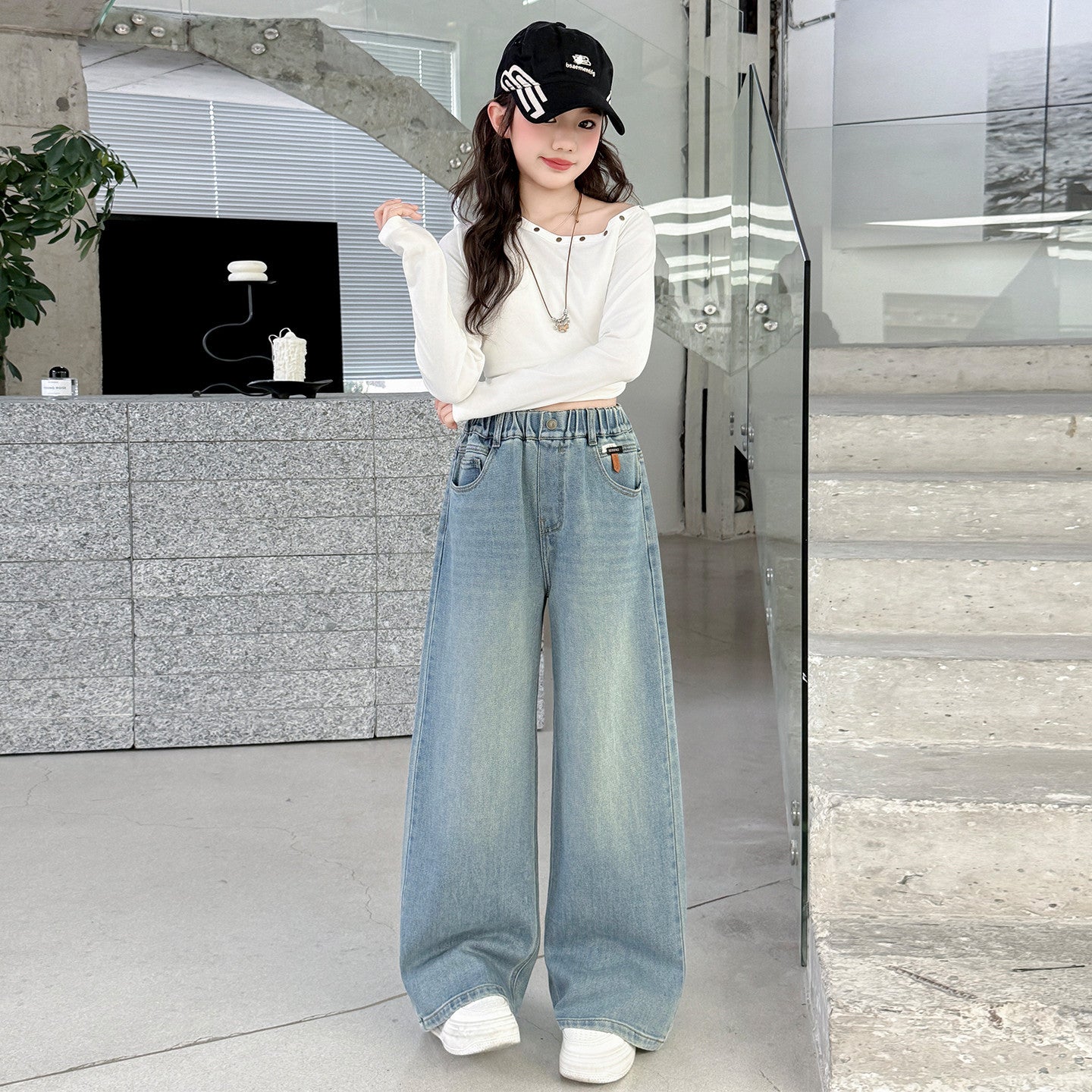 Children's Wide-Leg Pants Light Blue Denim Pants