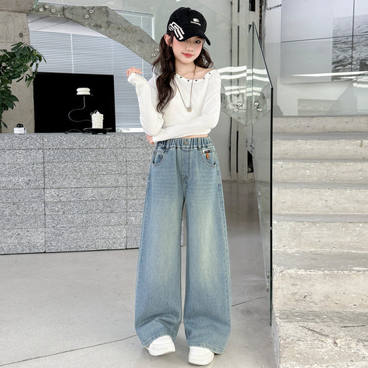 Children's Wide-Leg Pants Light Blue Denim Pants