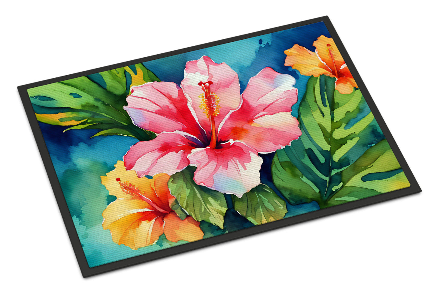 Hawaii Hawaiian Hibiscus in Watercolor Doormat