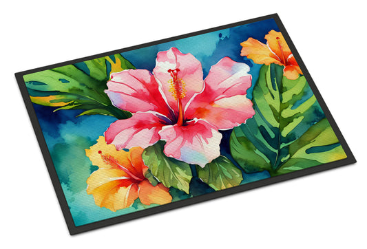 Hawaii Hawaiian Hibiscus in Watercolor Doormat