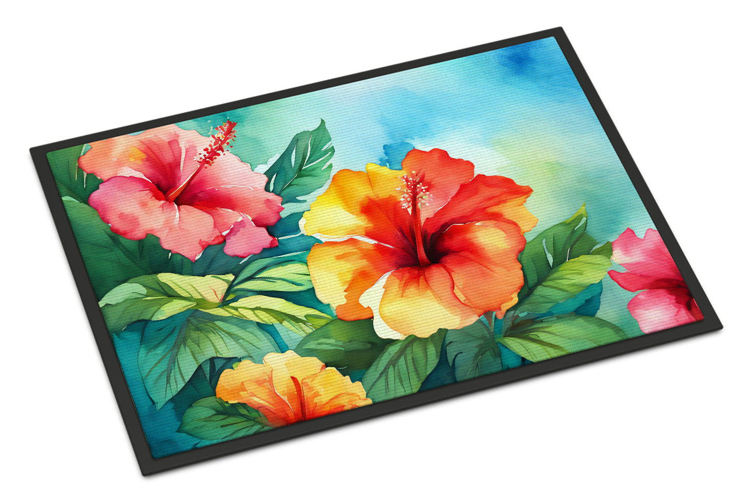 Hawaii Hawaiian Hibiscus in Watercolor Doormat