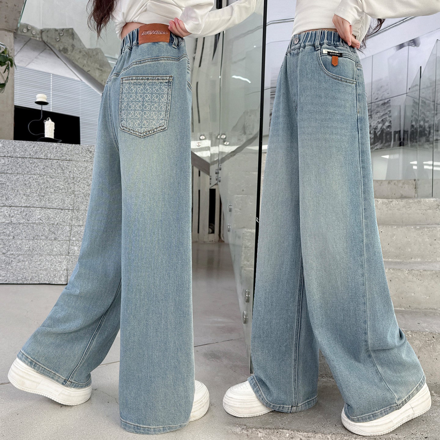 Children's Wide-Leg Pants Light Blue Denim Pants