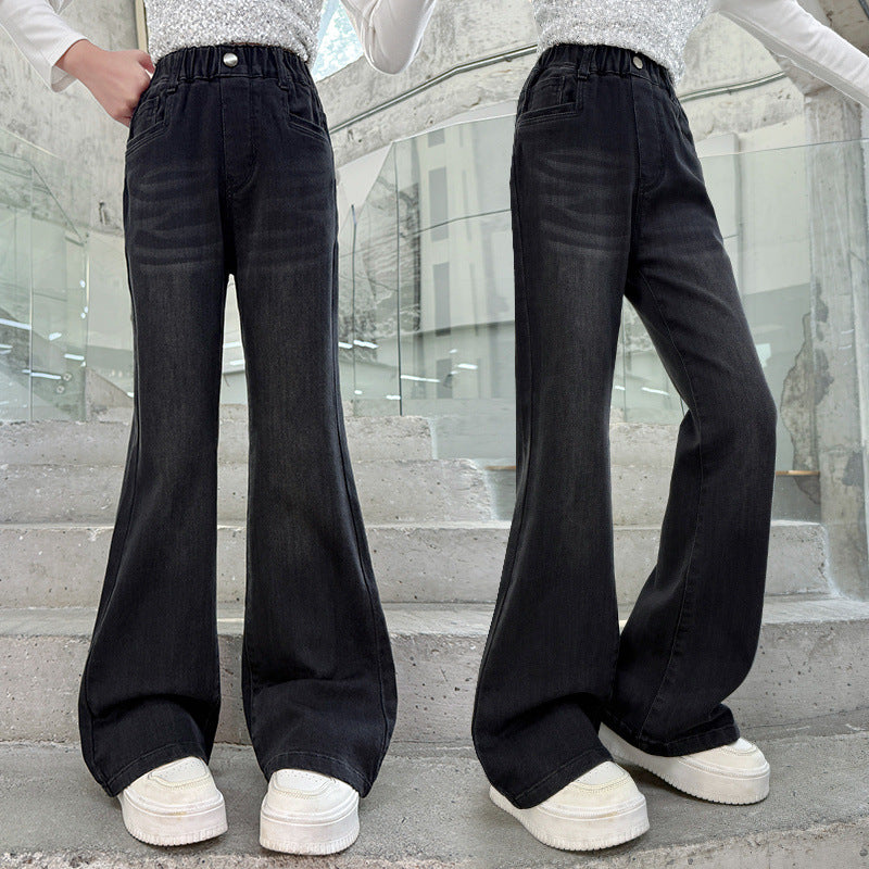 Girls' Flared Jeans, Casual Pants for Middle and Older Children