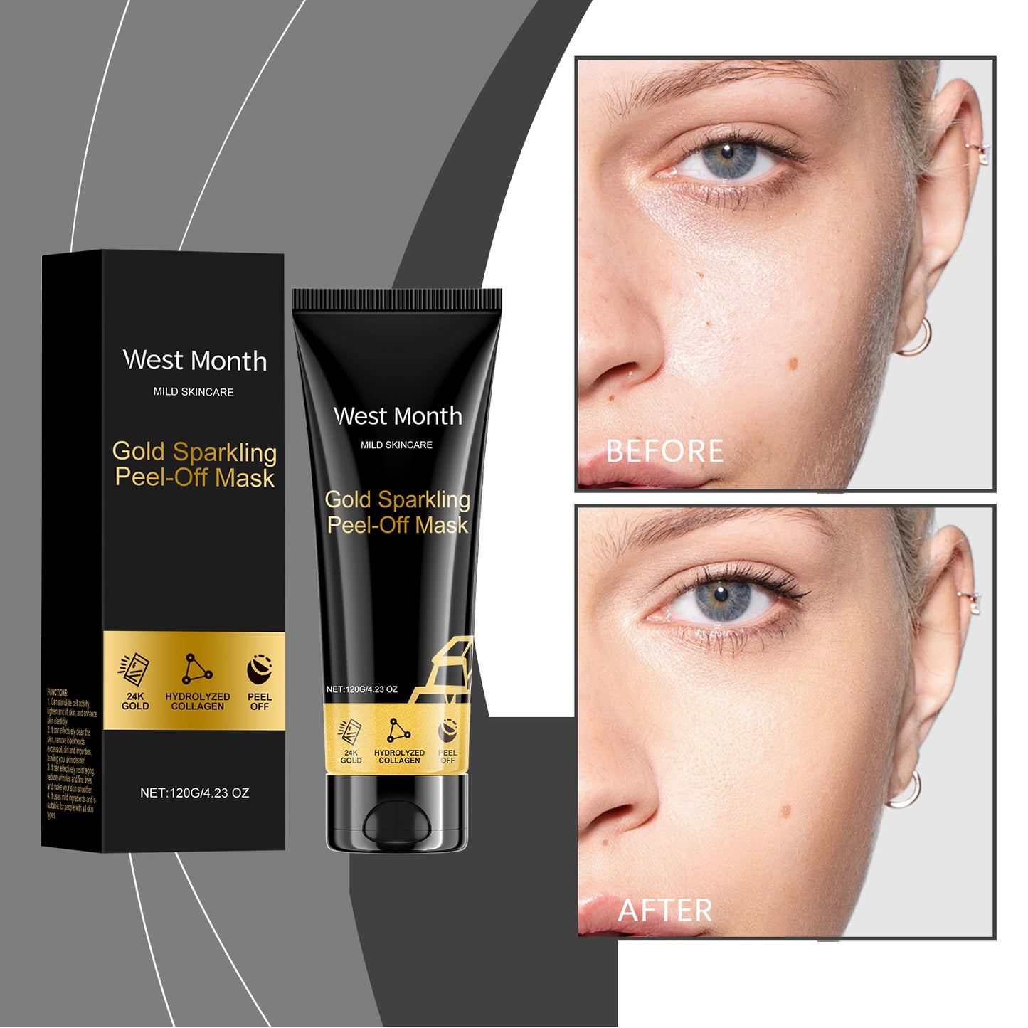 West Month Gold Peel Mask – 24k Gold Collagen Firming & Cleansing Mask