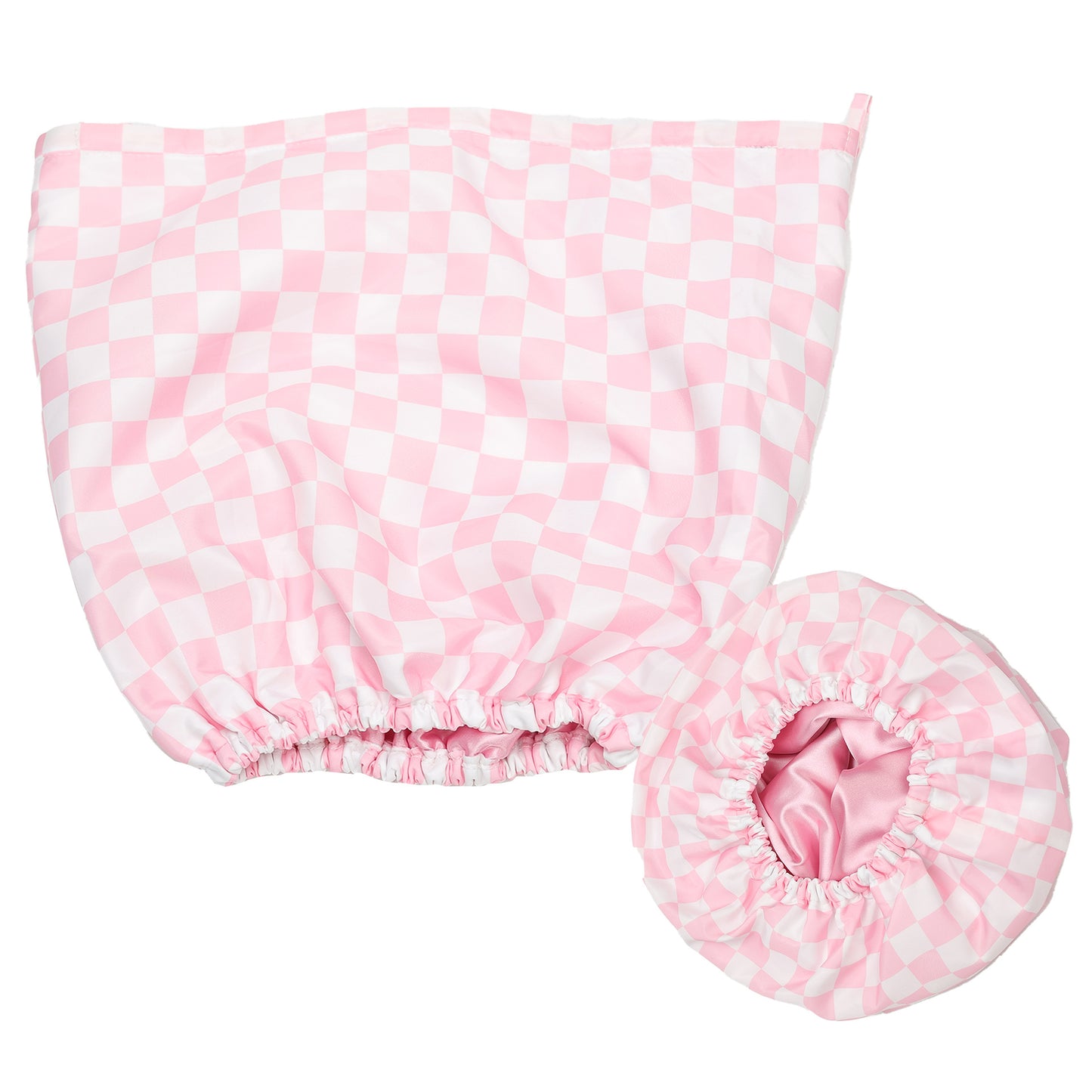 Waterproof Three-Layer Bath Cap with Silk-Like Lining and Checkered Design, Premium Hair Care Cap