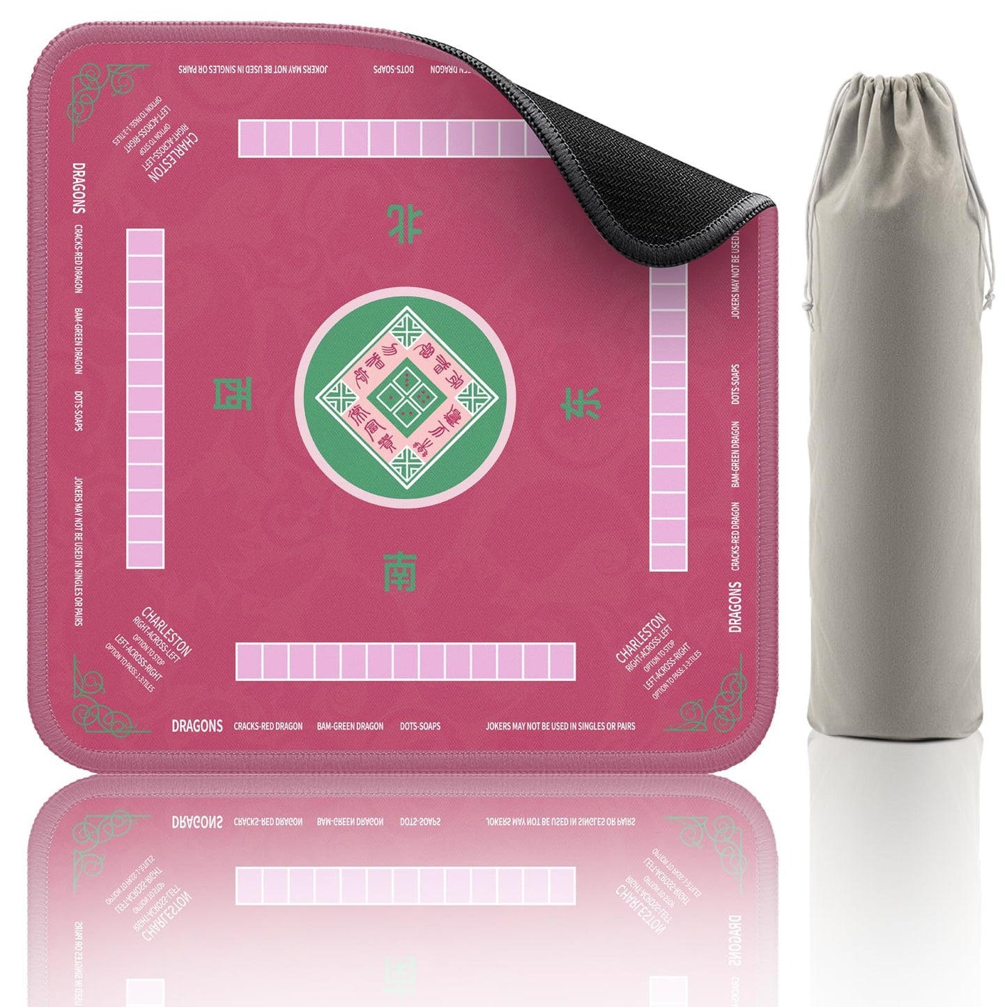 2F22E Mahjong Mat Noise Reduction Non-Slip Mahjong Mat for Table 32.4 * 32.4 Inch Mahjong Table Mat for Poker Board Games Table Mat Card Games Tile Games Dominoes (Pink)