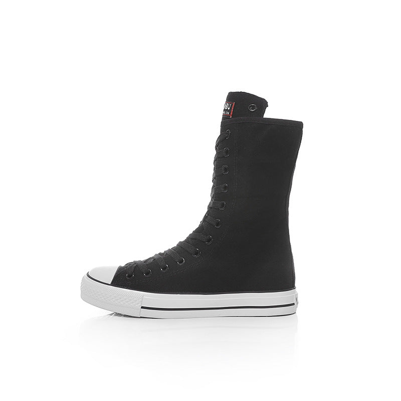 Canvas Shoes with Front Lace-Up and Side Zipper, Women's Sneakers