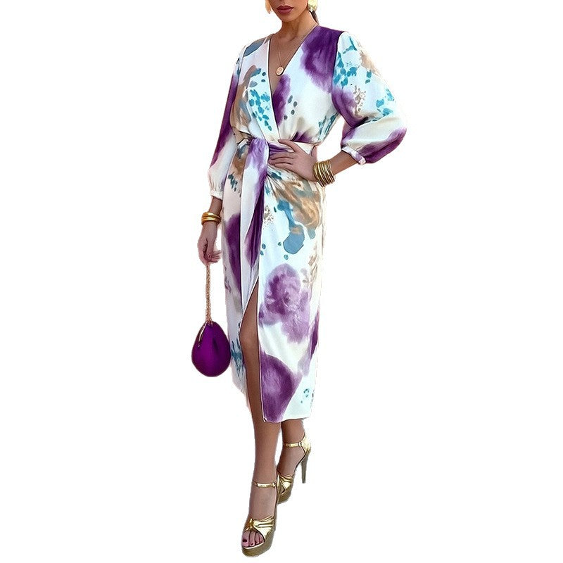 Long Sleeve Shirt with Split Long Dress Two-Piece Outfit