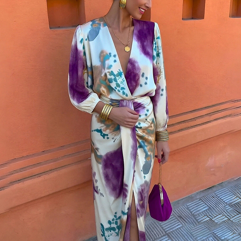 Long Sleeve Shirt with Split Long Dress Two-Piece Outfit