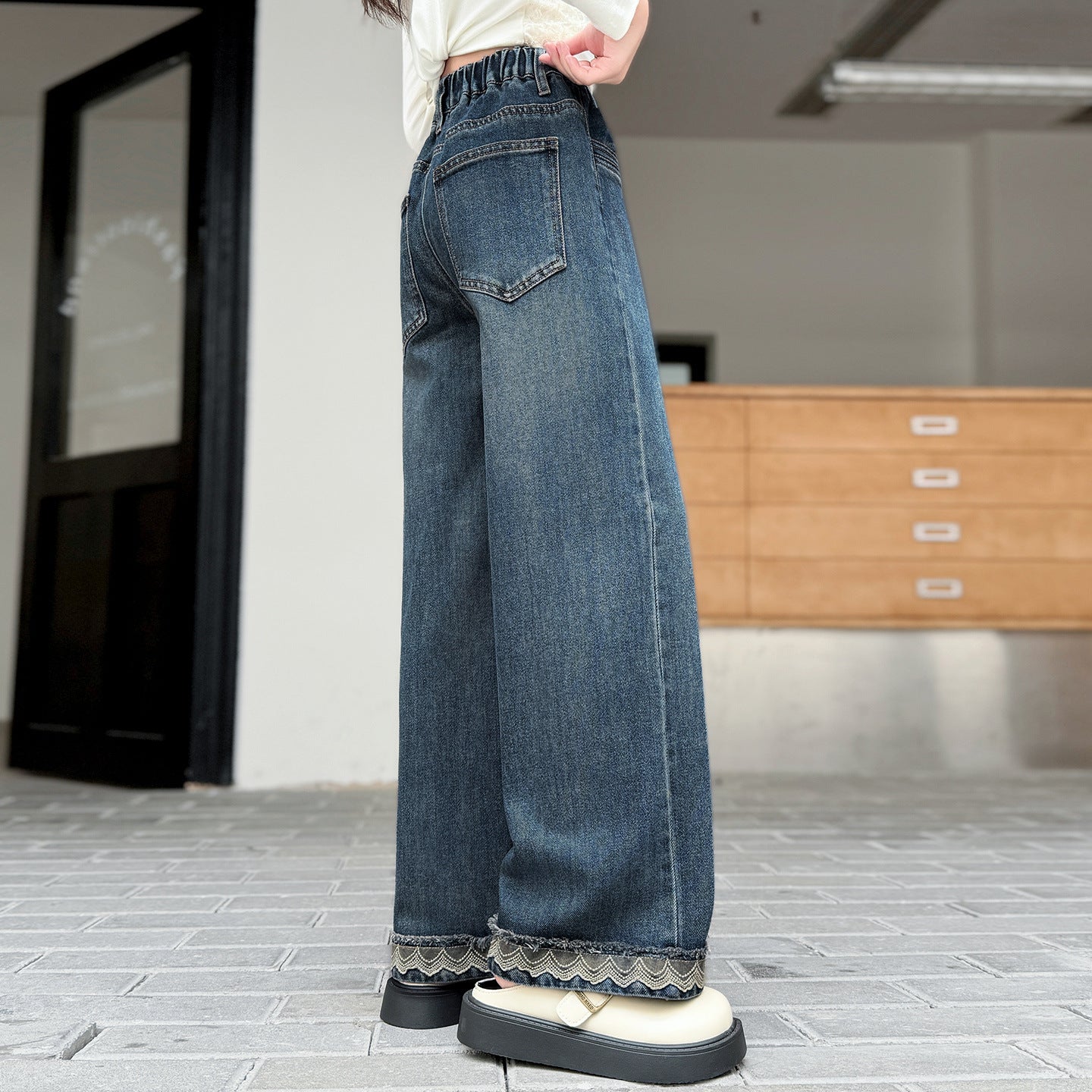 Casual Straight Leg Denim Pants for Girls