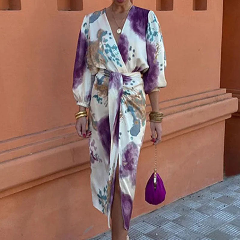 Long Sleeve Shirt with Split Long Dress Two-Piece Outfit