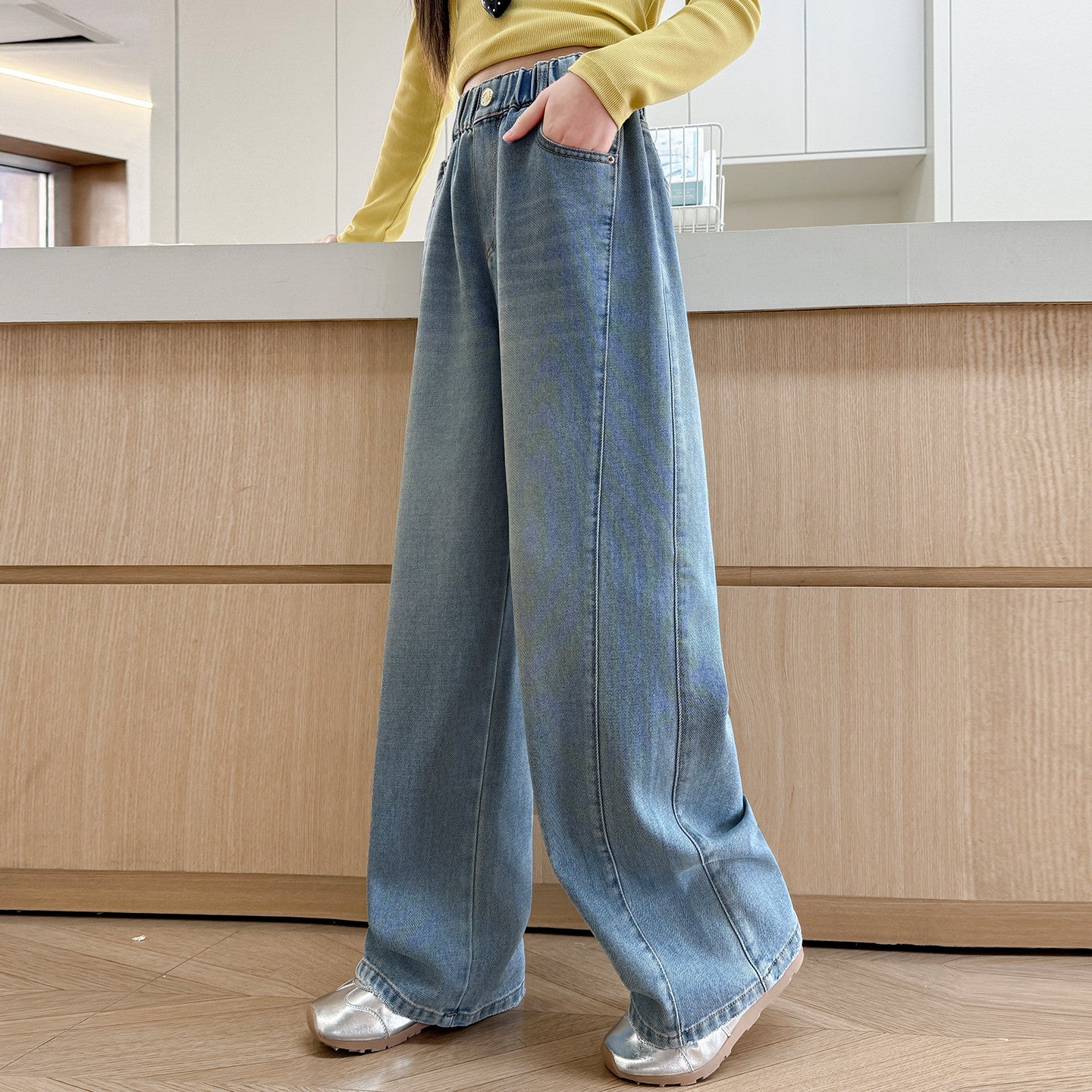 Charming Pants for Girls, Casual Straight Leg Loose Wide Leg Jeans