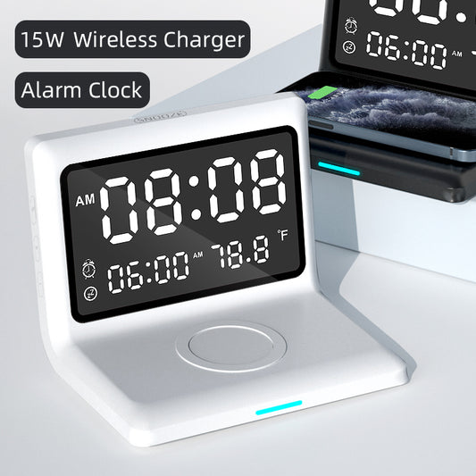 Alarm Clock Wireless Charger For Apple Wireless Fast Charging Multi-Function 3-In-1 Mobile Phone Wireless Charging