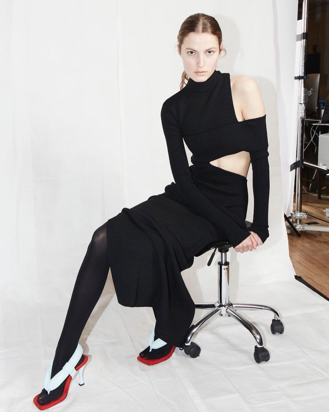 Women's New Slim Elegant Wrap Long Sleeve Hollow Out Sexy Casual High Split High Street Party Club Mid-Calf Dress