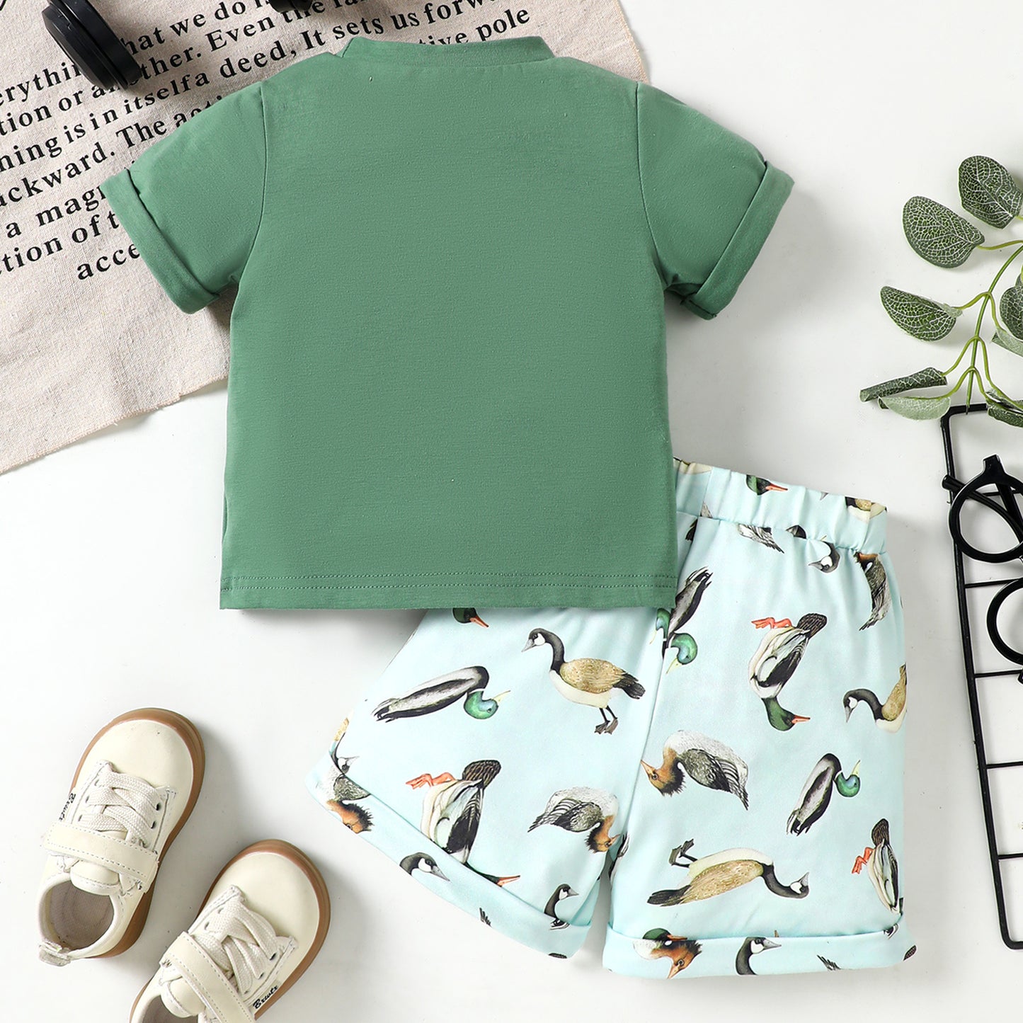 Children's Short Sleeve Set, Three-Color Letter Print T-Shirt and Shorts Two-Piece Set, Summer Outfit for Boys