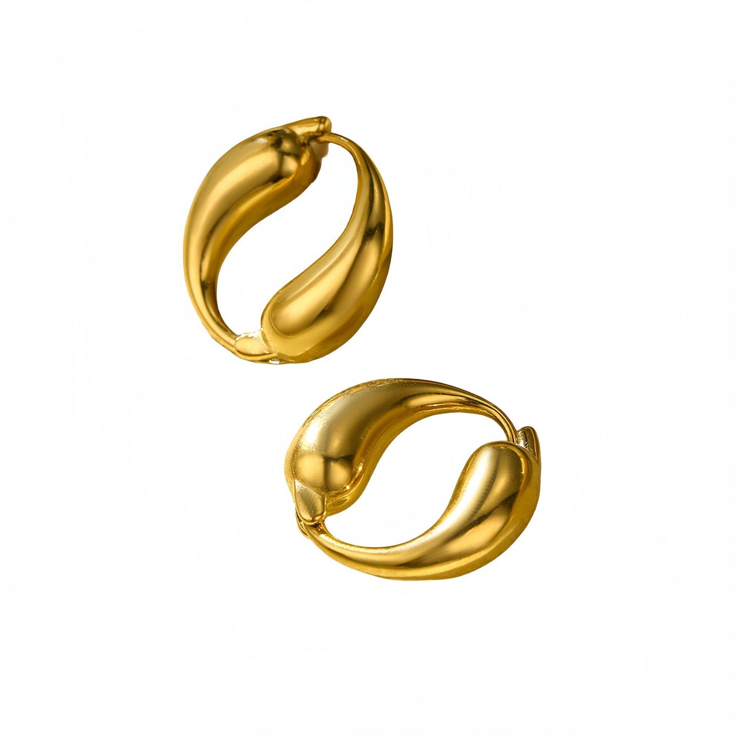 Creative O-shaped Stainless Steel Earrings with Gold Finish, Two Teardrop Loop Titanium Steel Hoop Earrings