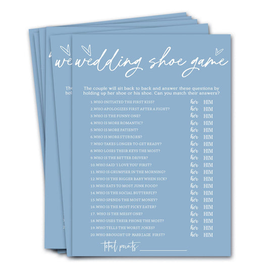 Bridal Shower Games Cards Wedding Shoe Game Bridal Shower Games 25 Guests Engagement Party Wedding Games for Guests Minimalist Blue Wedding Party Supplies - B04