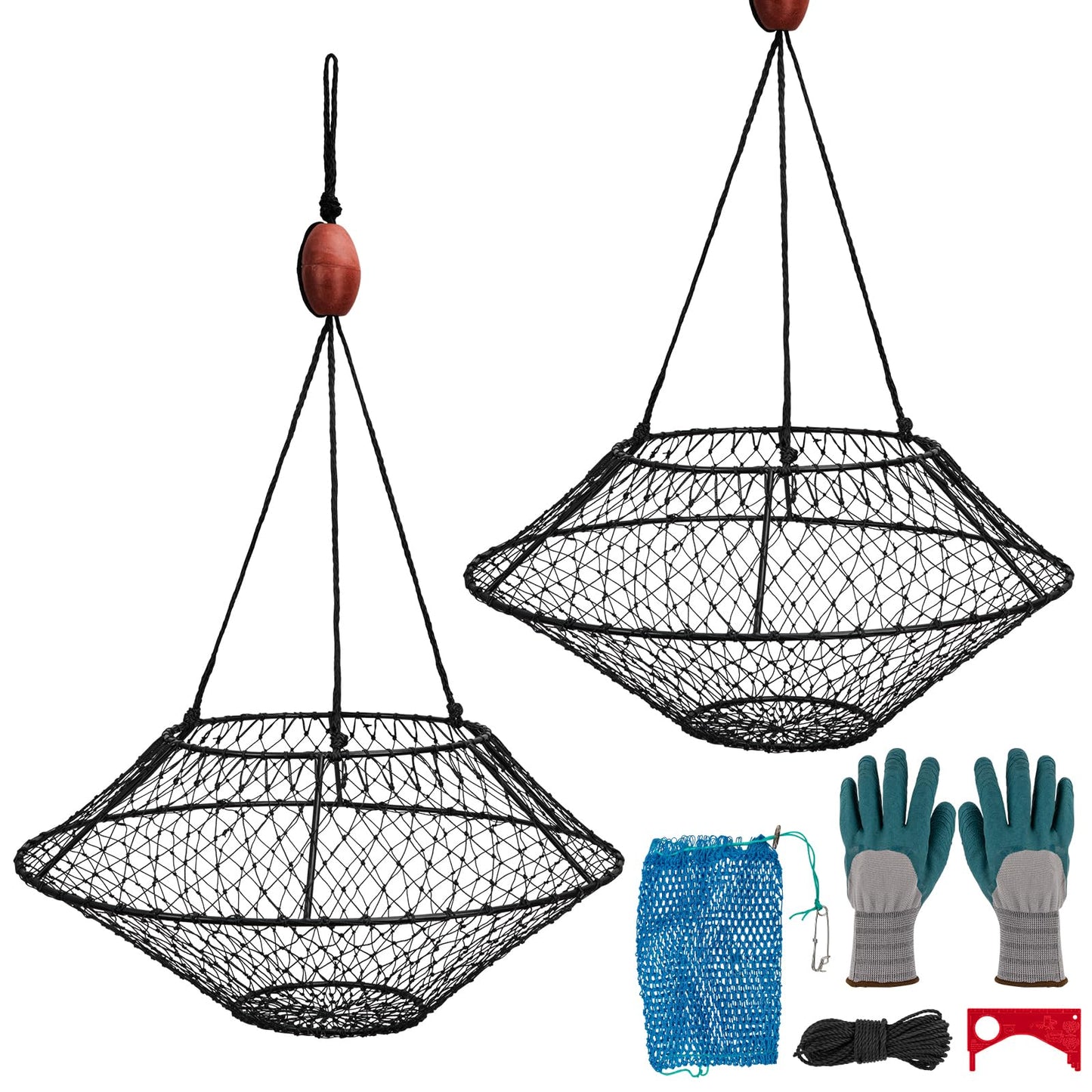 QualyQualy Crab Ring Trap Net Ring Crab Kit Lobster Hoop Portable Folded Crab Cage Crabing Accessories with Bait Heavy Crab Nets for Crabbing 24" x16.5 2 Pack