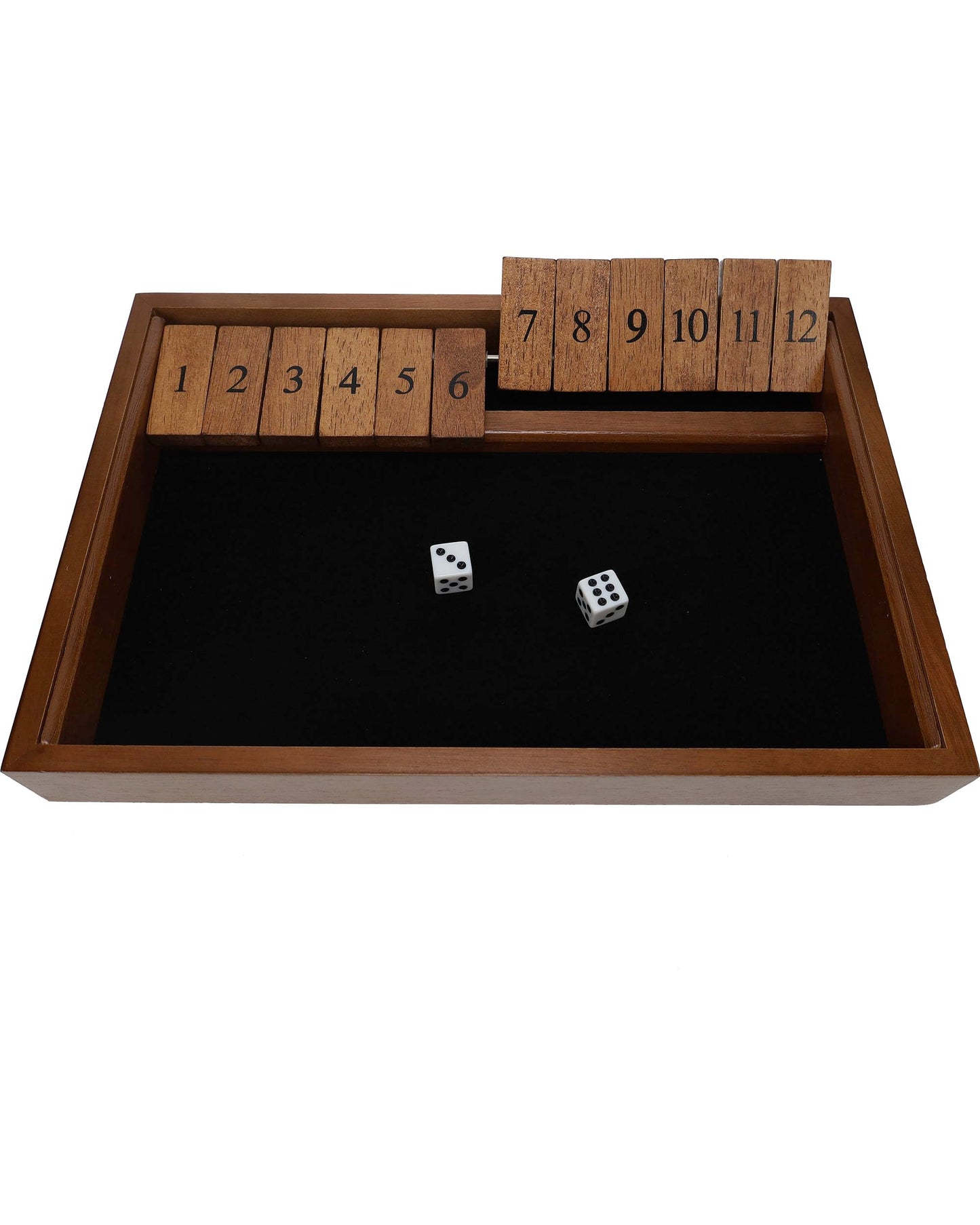WE Games Shut The Box Game Wooden - 12 Number Flip Tiles with Walnut Stained Wooden Game Board - Large 13.5 inches Board Games for Family Game Night Family Games Dice Table Games Bar Games