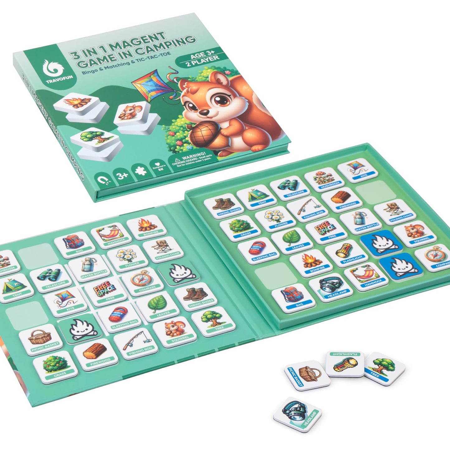 Travofun Magnetic 3 in 1 Bingo Games for Kids Tic-Tac-Toe Memory Games for Kids Ages 4-8 Perfect for Travel Camping Games for Kids Summer Camp Games for Toddler Camping Fun for Kids