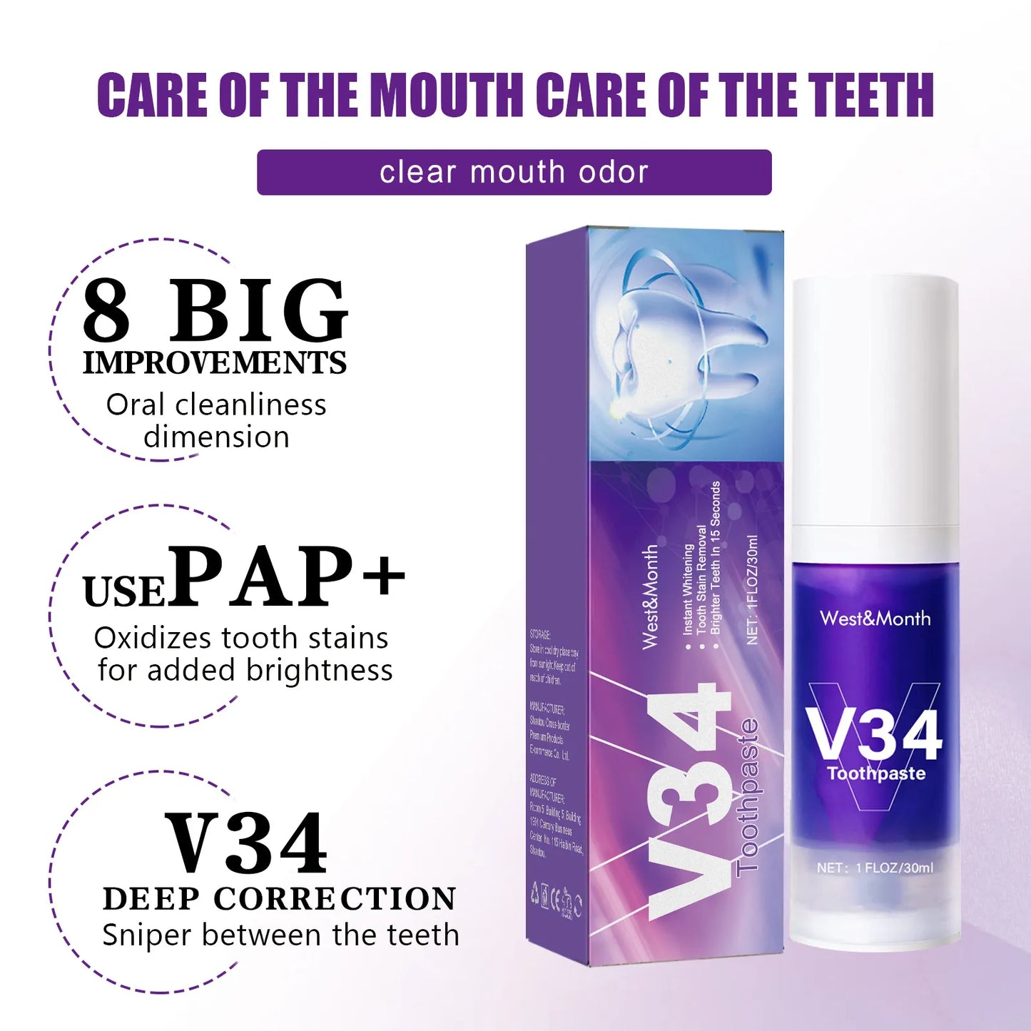 V34 Teeth Whitening Mousse – Whiten, Freshen & Protect Daily